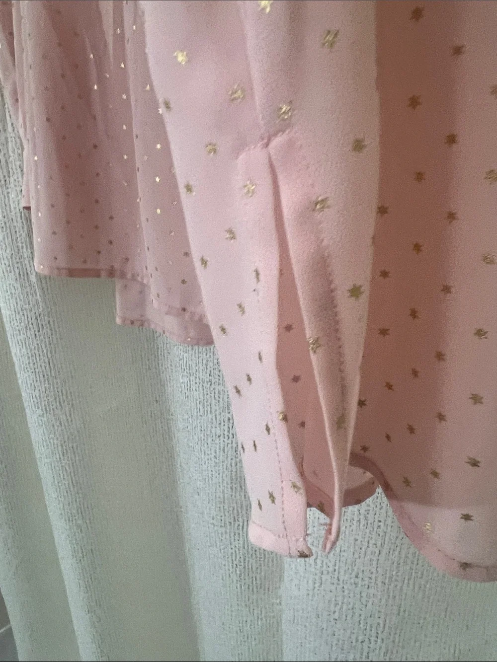 Michael Kors Blush Pink Metallic Gold Star Pattern Ruffle Tie-Neck Blouse